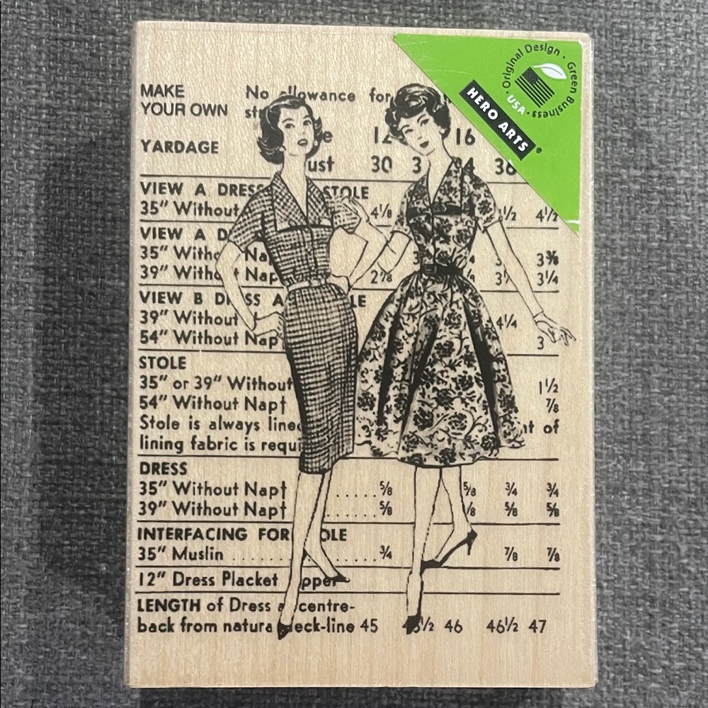 Hero Arts K5479 Make it Your Own 1950s Vintage Dress Pattern Wooden Rubber Stamp